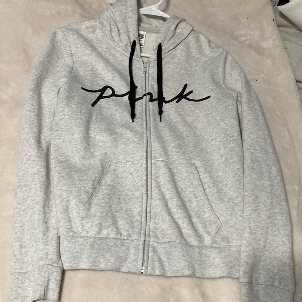 PINK zip up jacket size small good condition grey and black